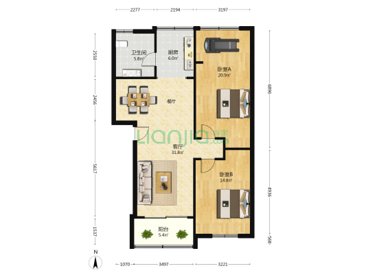 青山湖大道12号 2室1厅1卫 98平方
