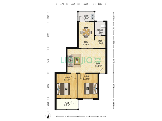 河南工业大学生活区 2室2厅1卫 73平方