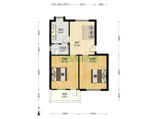 洪城路江拖宿舍 2室1厅1卫 68平方