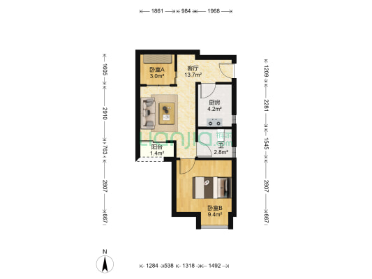 浩立阳光花园 2室1厅1卫 47平方
