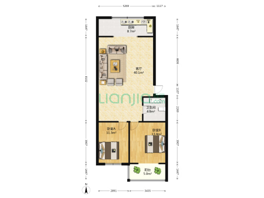 宏景嘉苑 2室1厅1卫 99平方