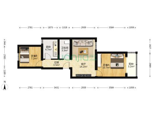 顺五条 2室1厅1卫 60平方