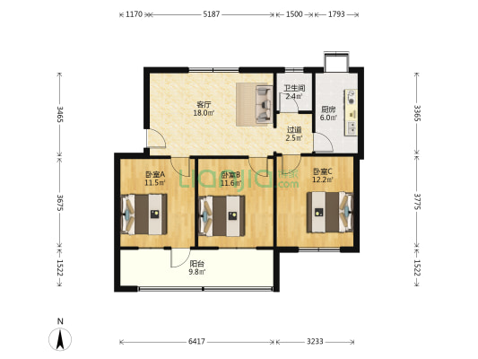 省肿瘤医院宿舍 3室1厅1卫 85平方