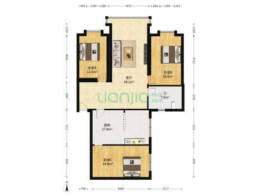 畔江楼小区 3室1厅1卫 137平方