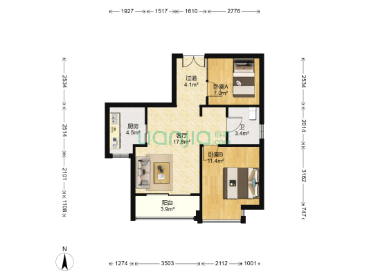 冠徽苑 2室1厅1卫 71平方