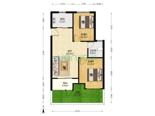 观湖壹号 2室1厅1卫 84平方