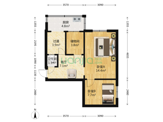 法院宿舍 2室1厅1卫 50平方