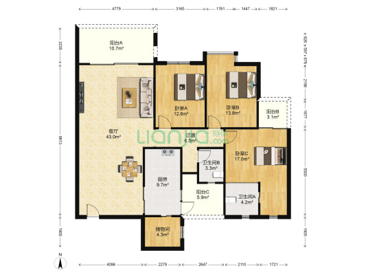 同舟世纪苑 3室1厅2卫 138平方