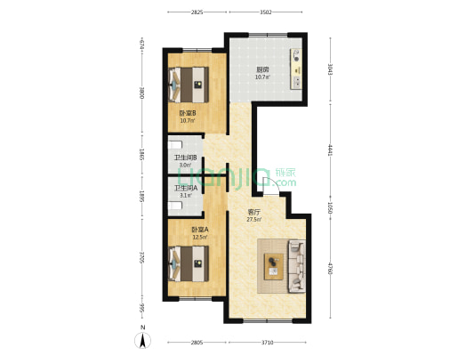 长久家园 2室1厅2卫 98平方
