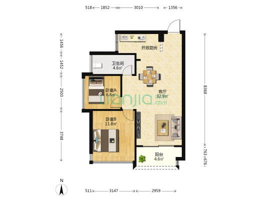 红日学府 2室1厅1卫 73平方