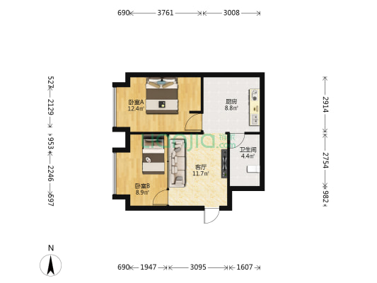 公园时代城新都汇 2室1厅1卫 74平方