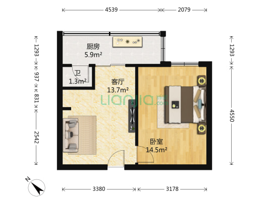 百花东路4号院 1室1厅1卫 40平方