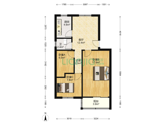 农行宿舍 3室1厅1卫 63平方