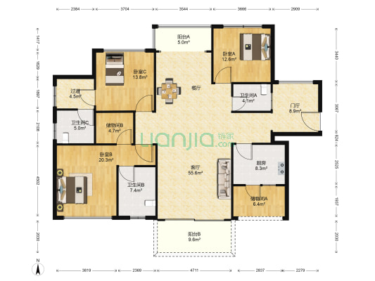 湘江壹号三期 3室1厅3卫 201平方