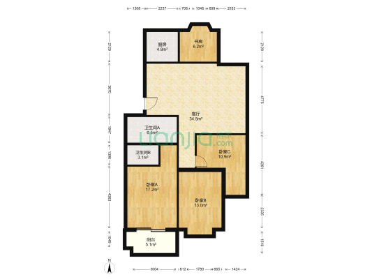 五中花园 4室1厅2卫 115平方