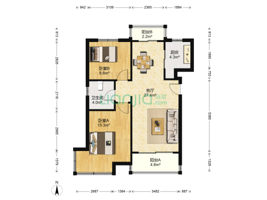 茗筑美嘉 2室1厅1卫 94平方