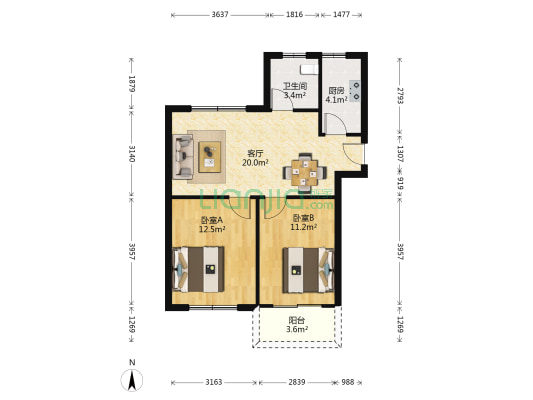 新荣家园 2室1厅1卫 78平方