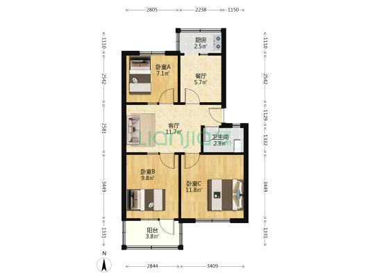 皮鞋厂北宿舍 3室2厅1卫 68平方