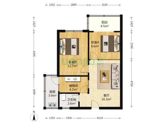 永安街27号院 2室1厅1卫 62平方