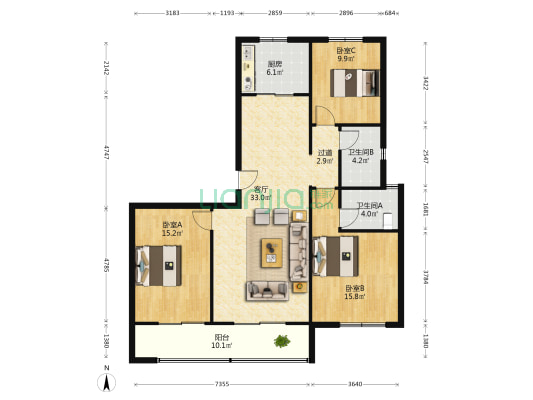 城投瑞马禧悦 3室1厅2卫 137平方