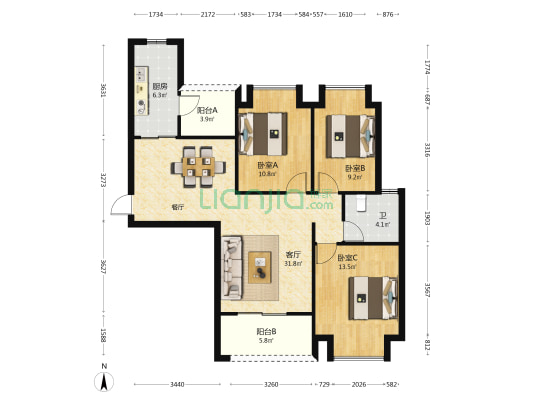 武汉恒大文化旅游城 3室1厅1卫 112平方