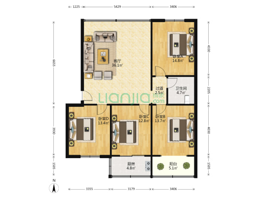 桐柏南路99号院 4室1厅1卫 128平方