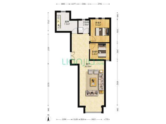 金隅翡丽蓝爵堡 2室1厅1卫 84平方