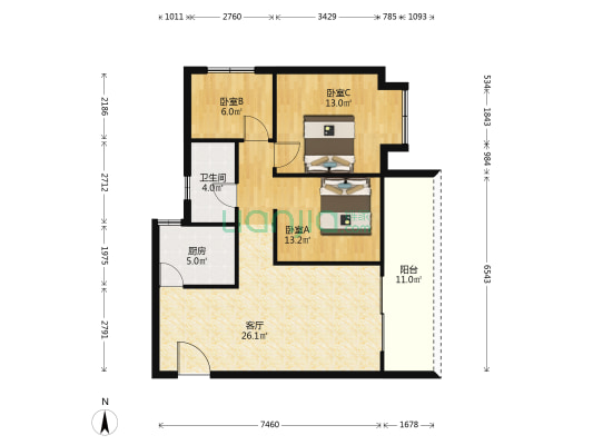 中梁首府 3室1厅1卫 93平方
