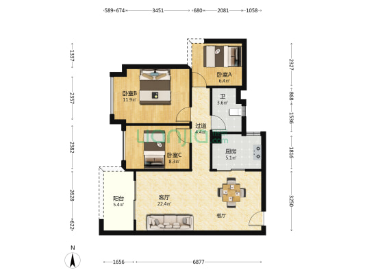 雅居乐·湾际壹号 3室1厅1卫 83平方