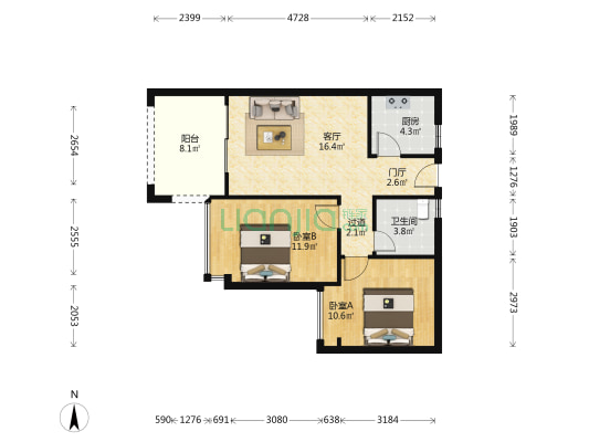 龙岐雅苑南区 2室1厅1卫 72平方