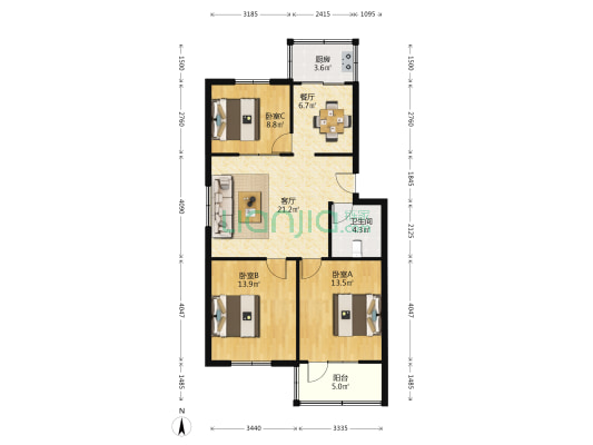 西北电业职工大学家属院北区 3室2厅1卫 90平方