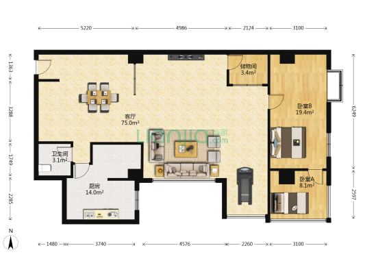 中信大厦 2室1厅1卫 167平方