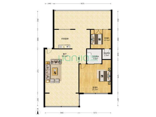 珠江名府 2室1厅2卫 129平方