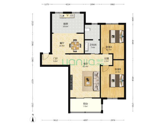 金桥宿舍 2室2厅1卫 110平方