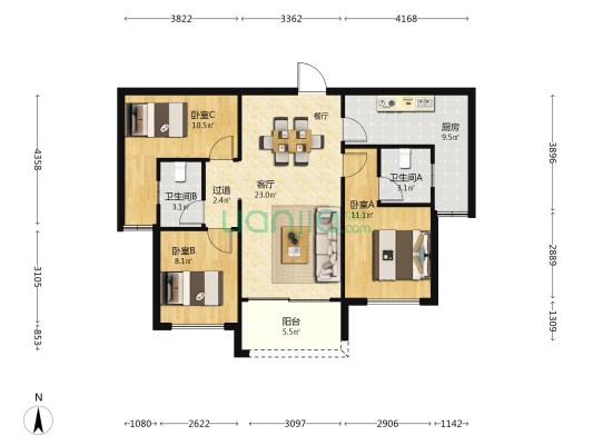 盛世年华 3室1厅2卫 77平方