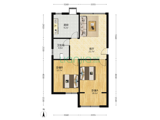 古井路3号院 2室1厅1卫 80平方