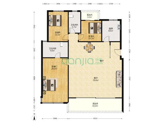 幸福里 3室1厅2卫 200平方