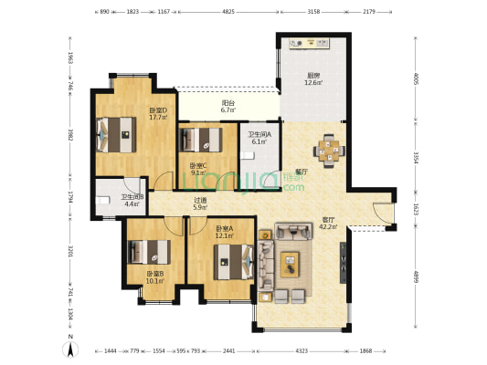 永达紫云汇 4室1厅2卫 128平方