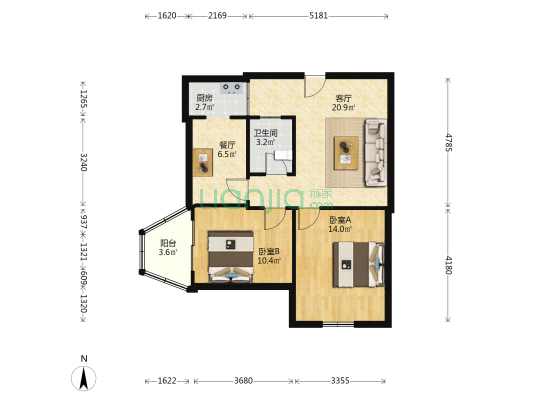 汉南大道 2室2厅1卫 69平方