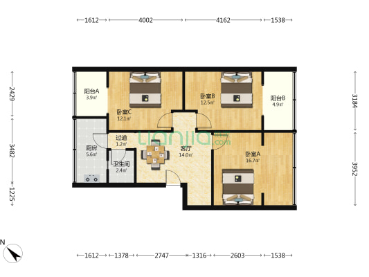 玉双路52号 3室1厅1卫 79平方