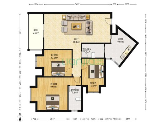 常青花园第二社区 3室1厅2卫 137平方