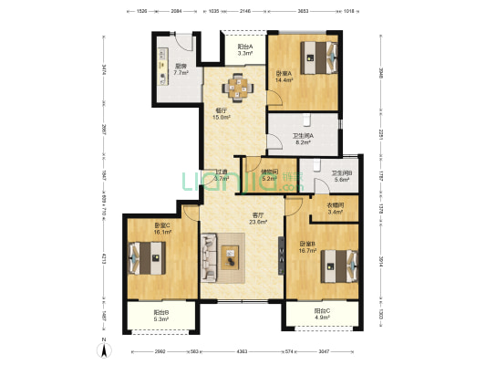 恒大正承世家 3室2厅2卫 169平方