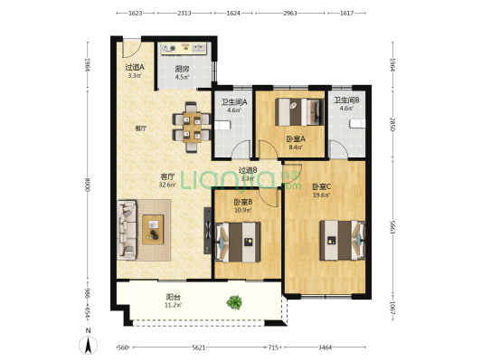 恒达御景园 3室1厅2卫 129平方