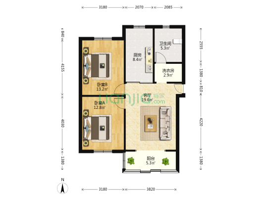 沪亭小区 2室1厅1卫 81平方