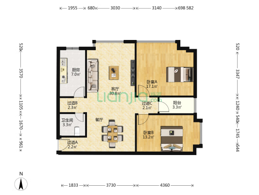 徽商国际大厦 2室1厅1卫 110平方