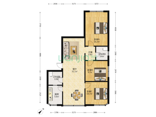 沿江公寓 3室1厅2卫 99平方