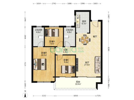 圣桦·樾西湖 3室1厅2卫 119平方