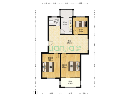 菱水苑南区 3室1厅1卫 95平方