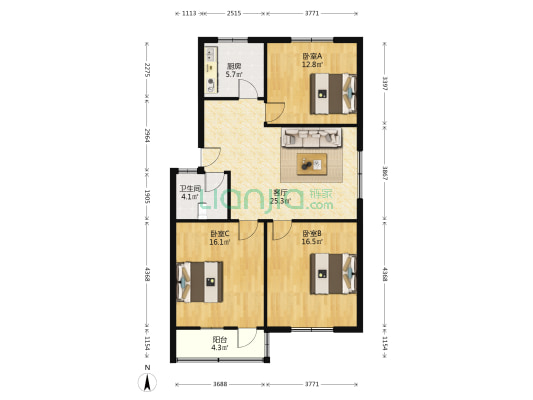 云亭小区 3室1厅1卫 99平方
