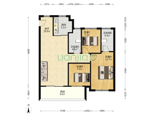 武汉碧桂园星樾 3室1厅2卫 106平方